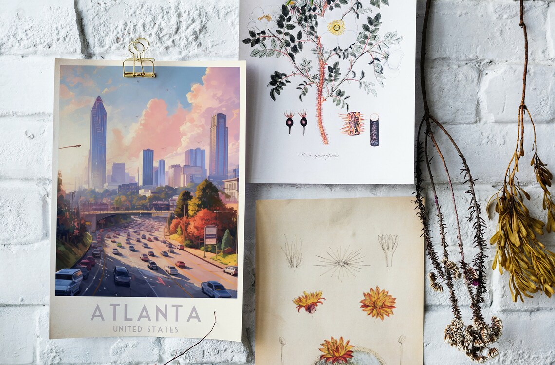 Atlanta Georgia Travel Print United States Home Decor Retro Wall Art Wedding Gift Birthday Gift Print Atlanta Georgia Poster - Image 4
