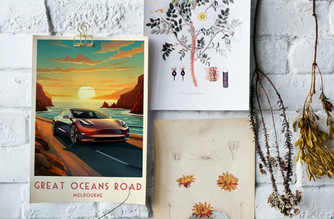 Great Ocean Road Sunset Coastal Drive Electric Car Travel Poster - Image 4