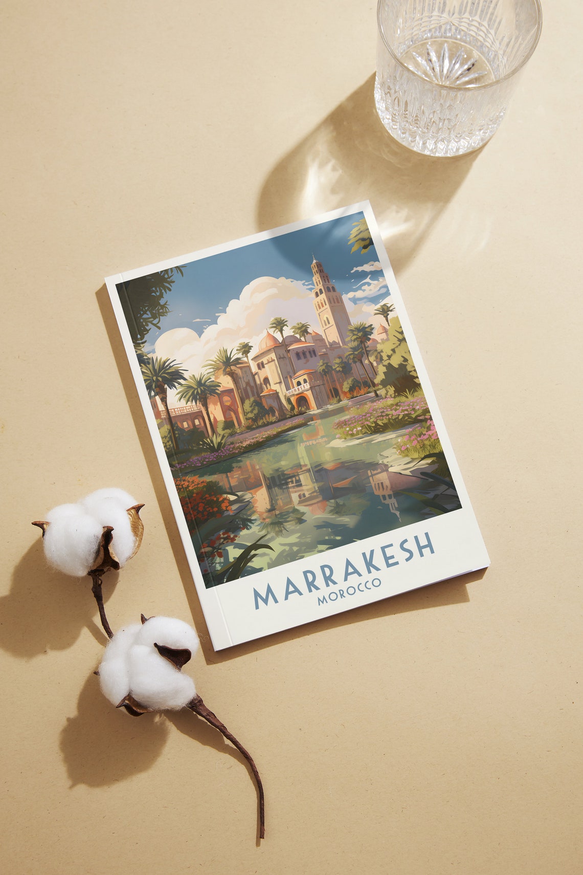 Marrakesh Koutoubia Mosque Garden Reflection Vintage Travel Poster - Image 2