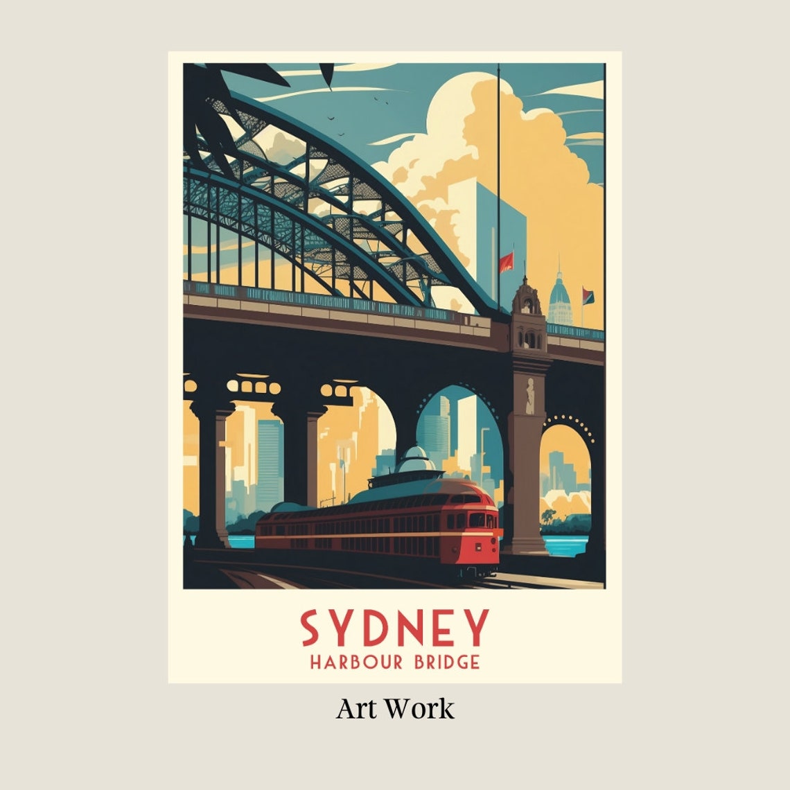 Sydney Harbour Bridge Retro Travel Poster Vintage Illustration