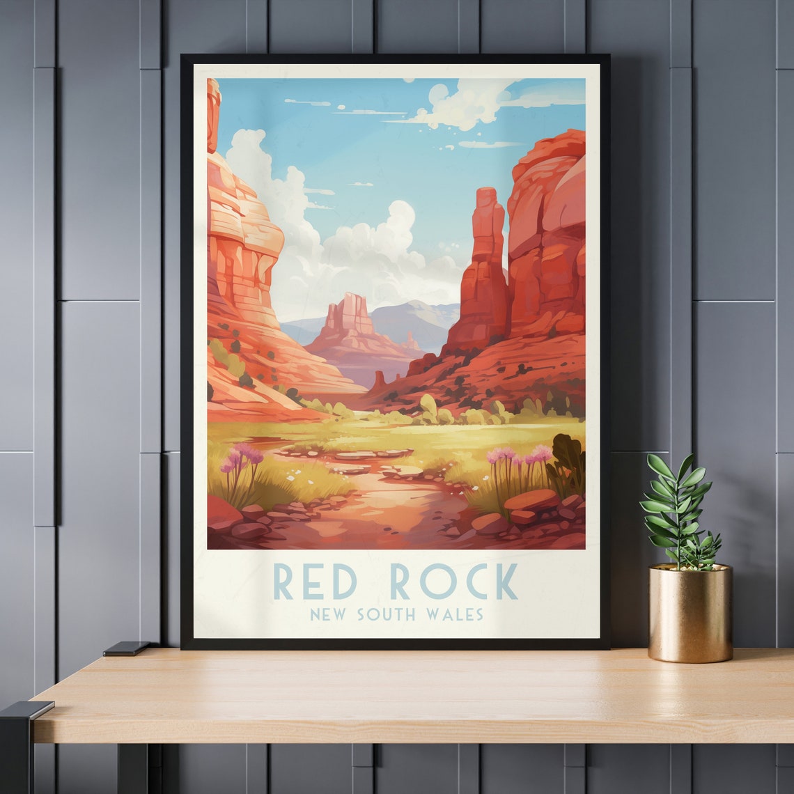 Red Rock New South Wales Poster with Red Desert Cliffs and Flowers - Image 3