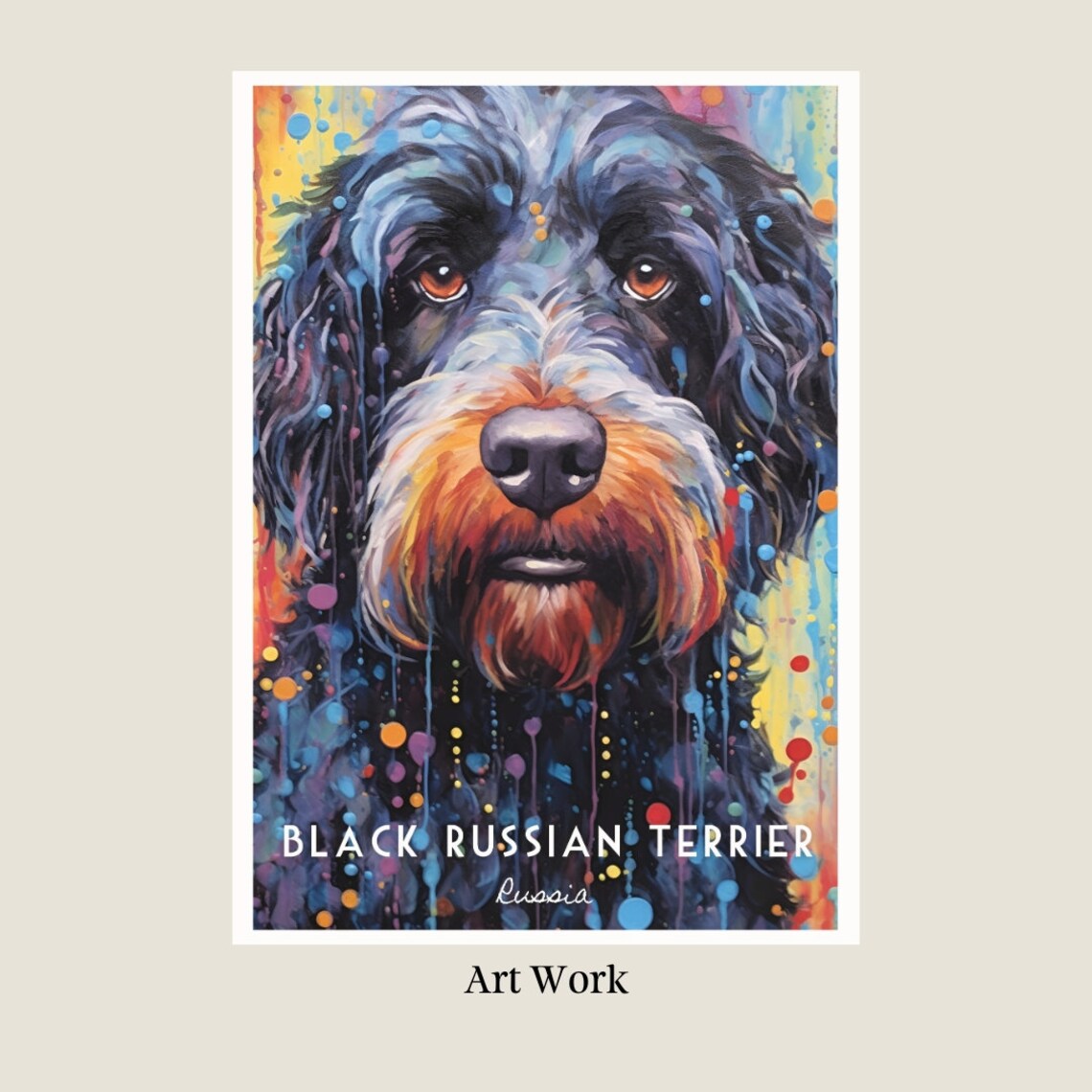 Black Russian Terrier Russia Colorful Pop Art Dog Breed Poster
