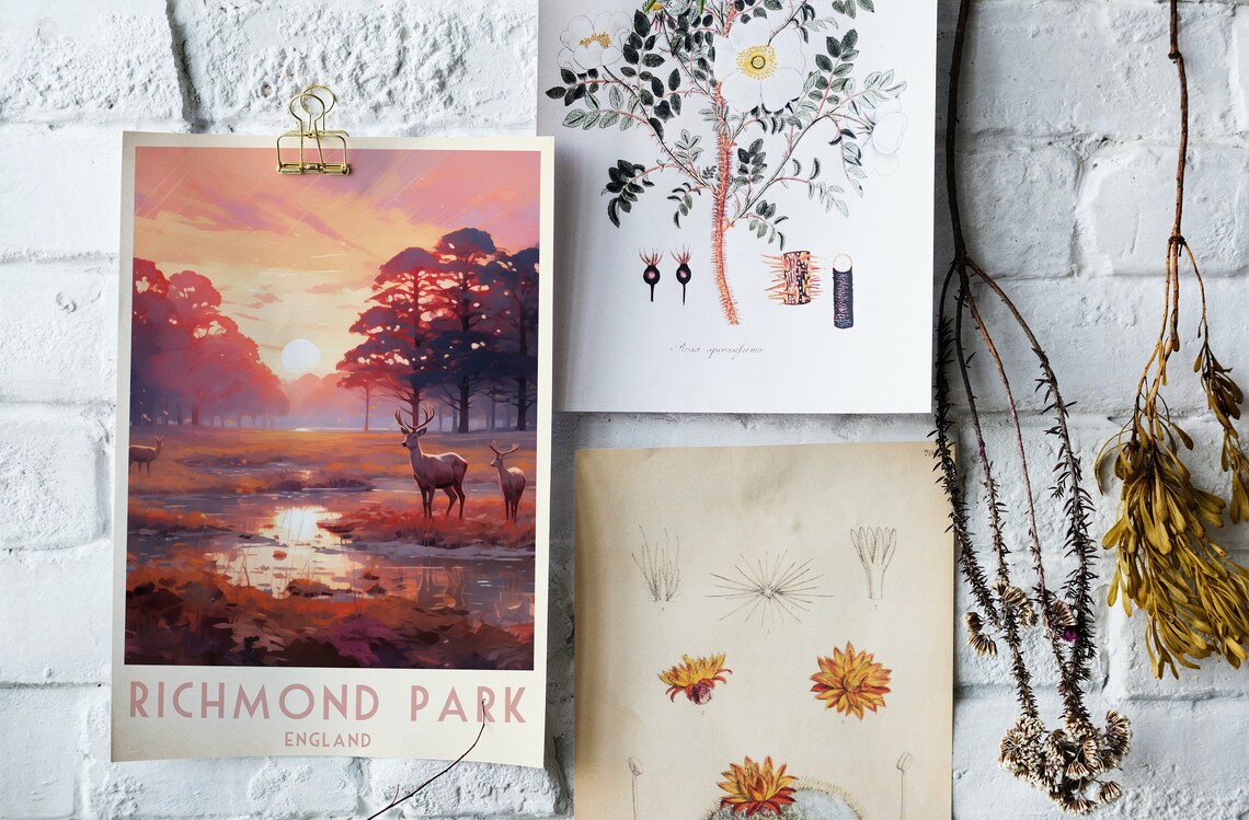 Richmond Park London Deer Sunset Stream Golden Wildlife Poster - Image 4