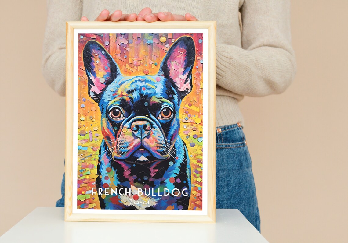 French Bulldog Vibrant Colorful Mosaic Dog Breed Portrait Poster - Image 4