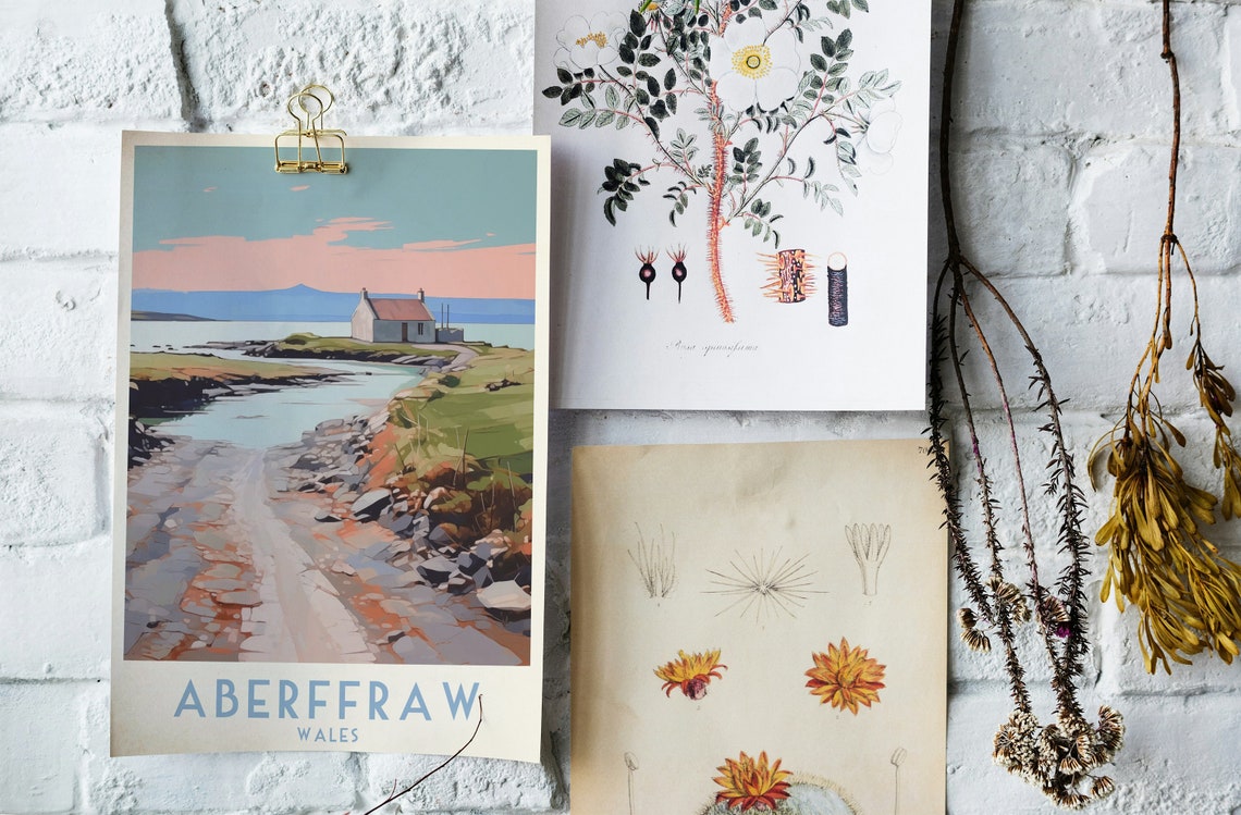 Aberffraw Wales Coastal Cottage Rocky Shoreline Travel Poster - Image 3