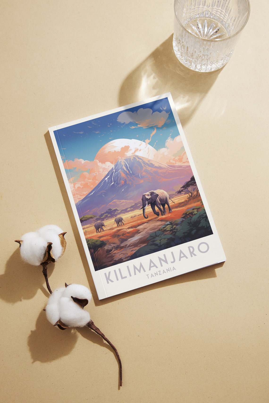 Kilimanjaro Tanzania Poster with Elephants Crossing the Sunset Savanna - Image 2