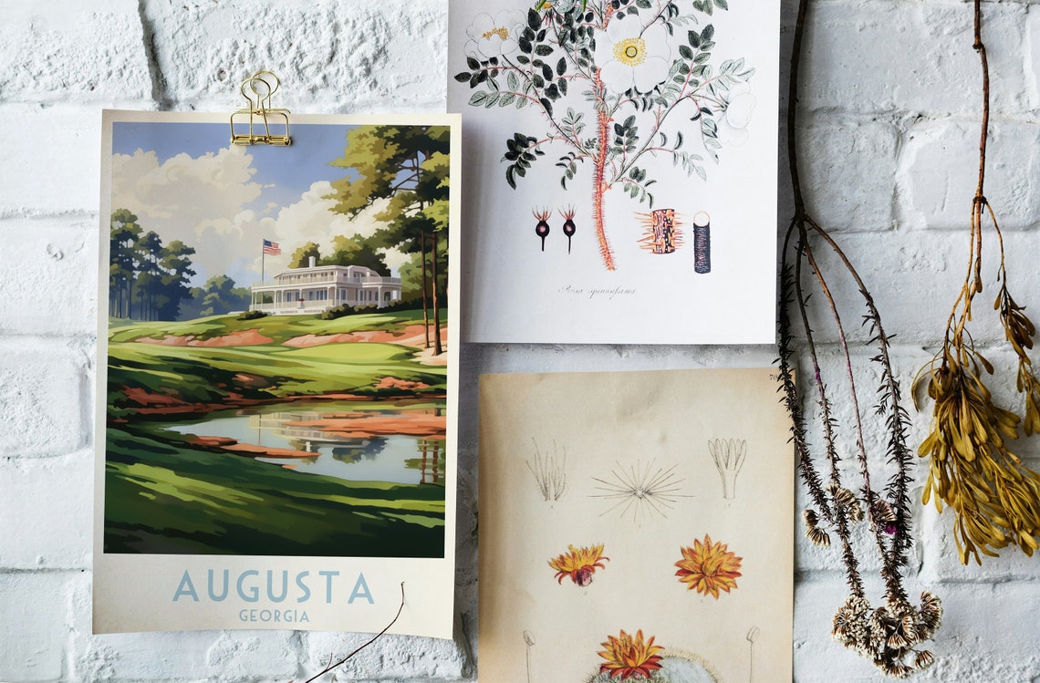 Augusta Georgia Clubhouse Flag Over Rolling Greens Golf Poster - Image 3