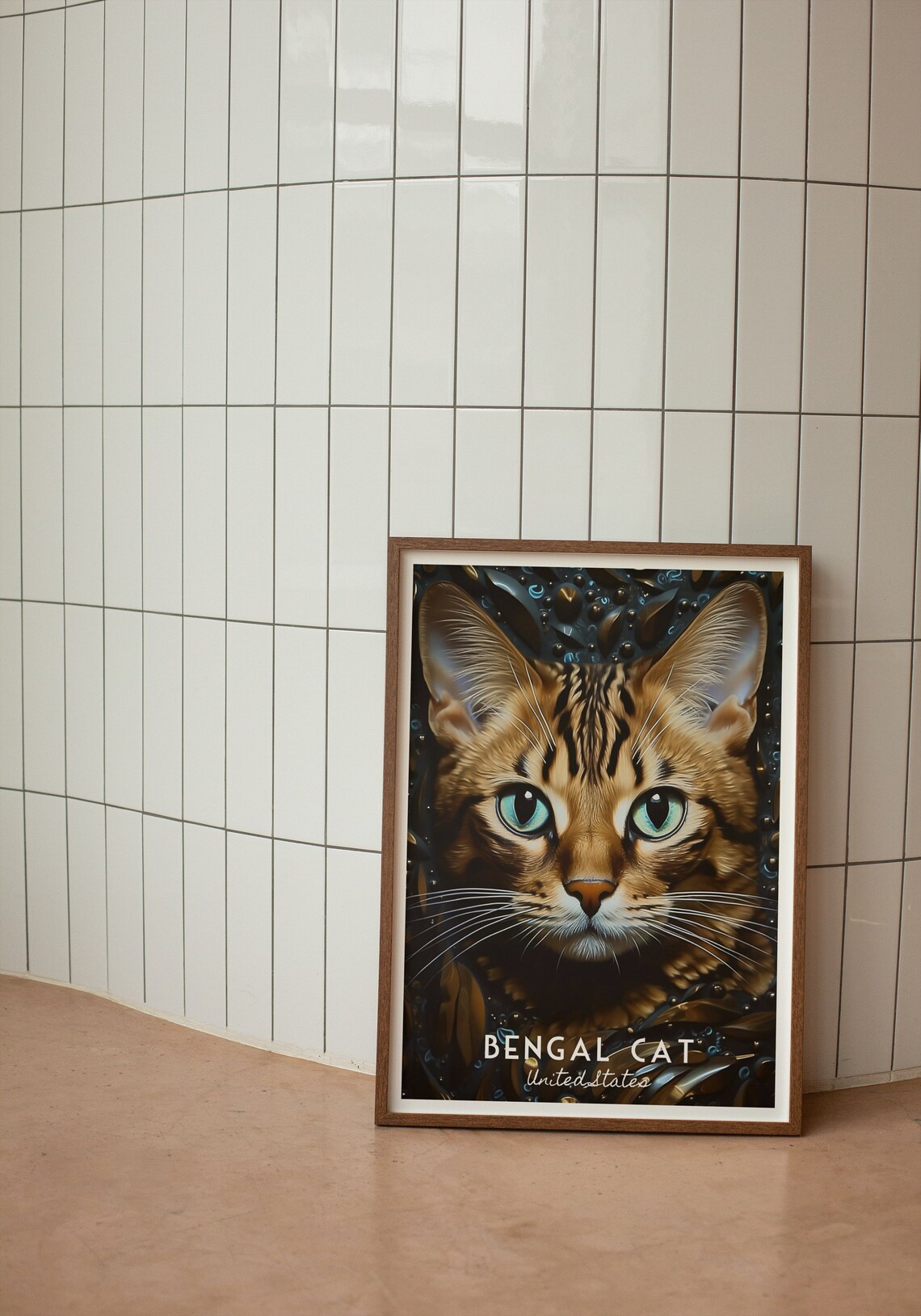 Bengal Cat Green Eyes Golden Mosaic Pet Portrait Poster for Home - Image 4
