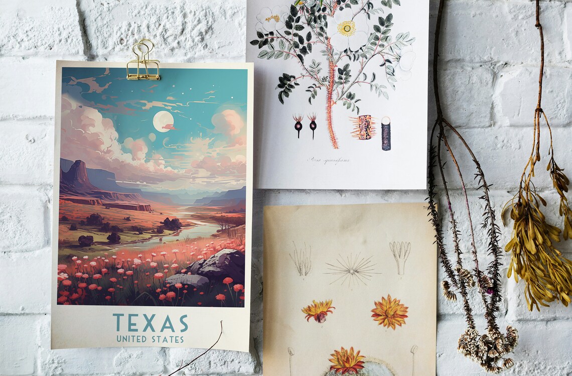 Texas Moonlit Canyon Wildflower Valley Desert Night Travel Poster - Image 4