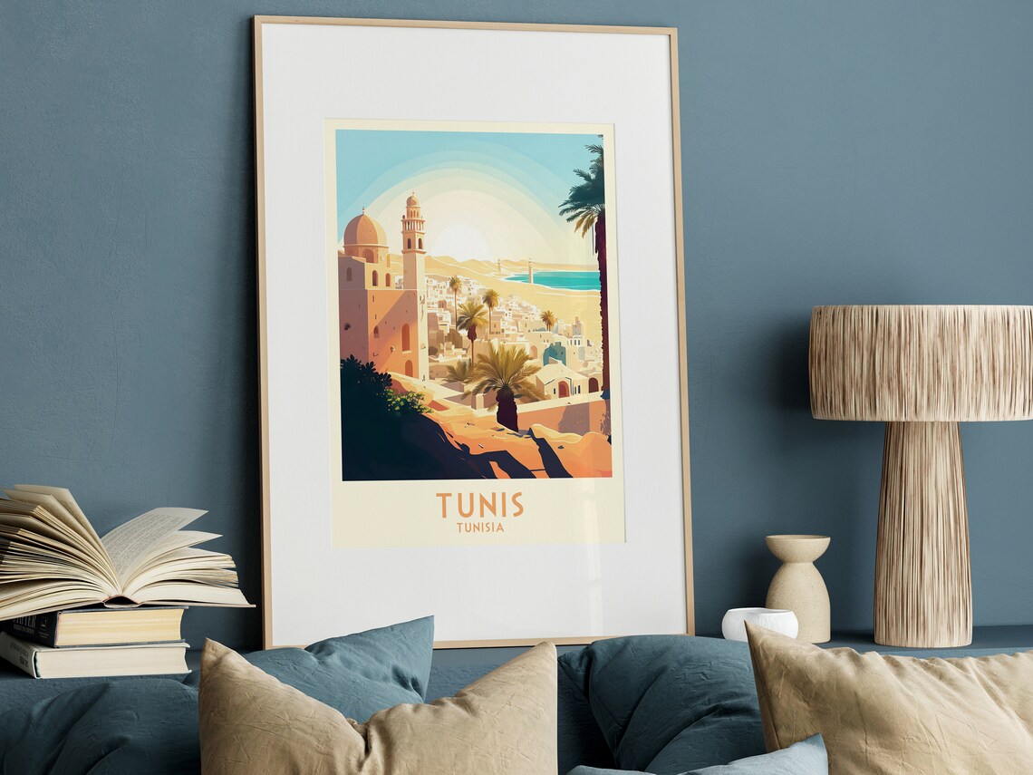 Tunis Tunisia Medina Dome Minaret Palm Cityscape Travel Poster - Image 3