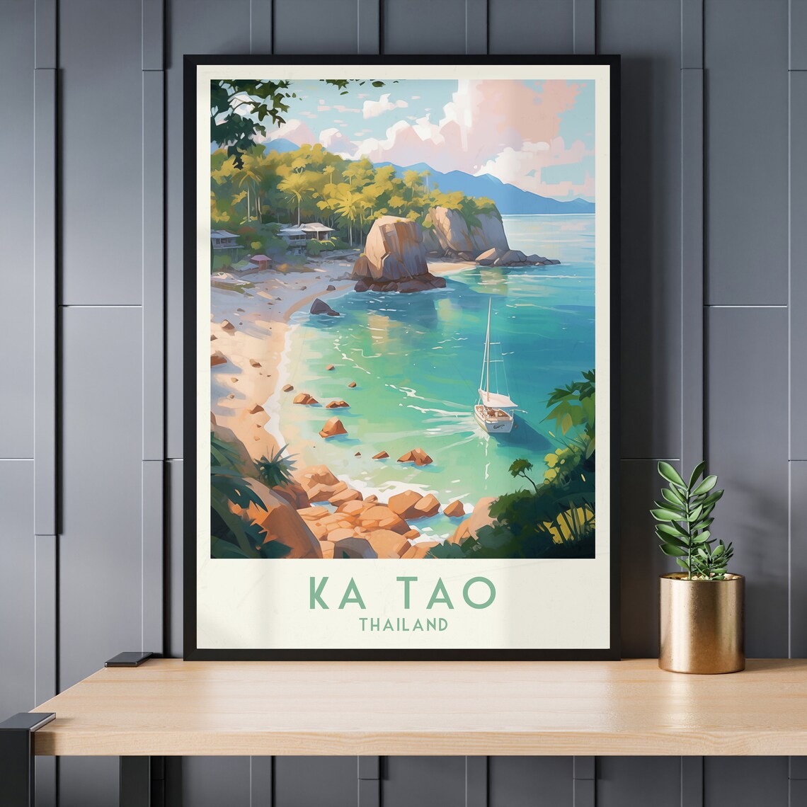 Ka Tao Thailand Rocky Island Cove Sailboat Turquoise Water Poster - Image 3