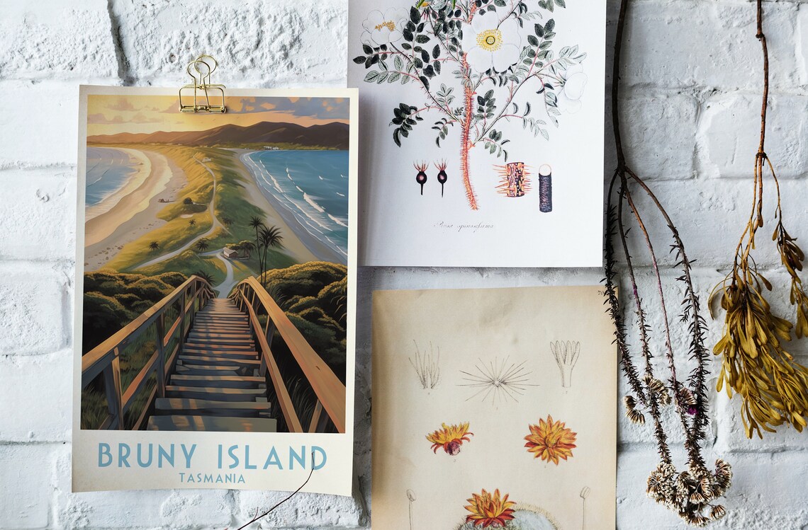 Bruny Island Tasmania Wooden Stairs Beach Sunset Travel Poster - Image 4