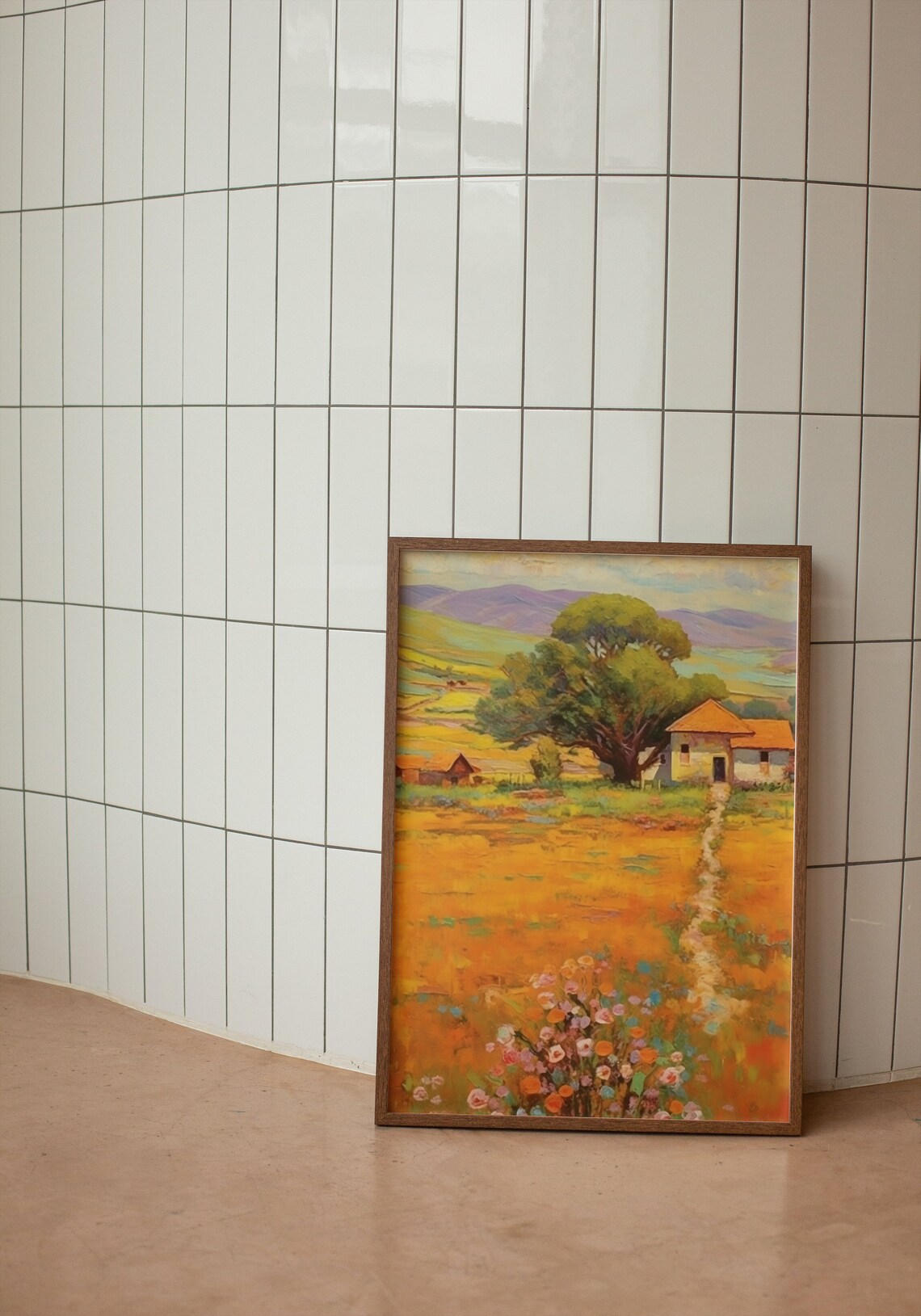 Country Farmhouse Golden Meadow Big Tree Vintage Landscape Poster - Image 3