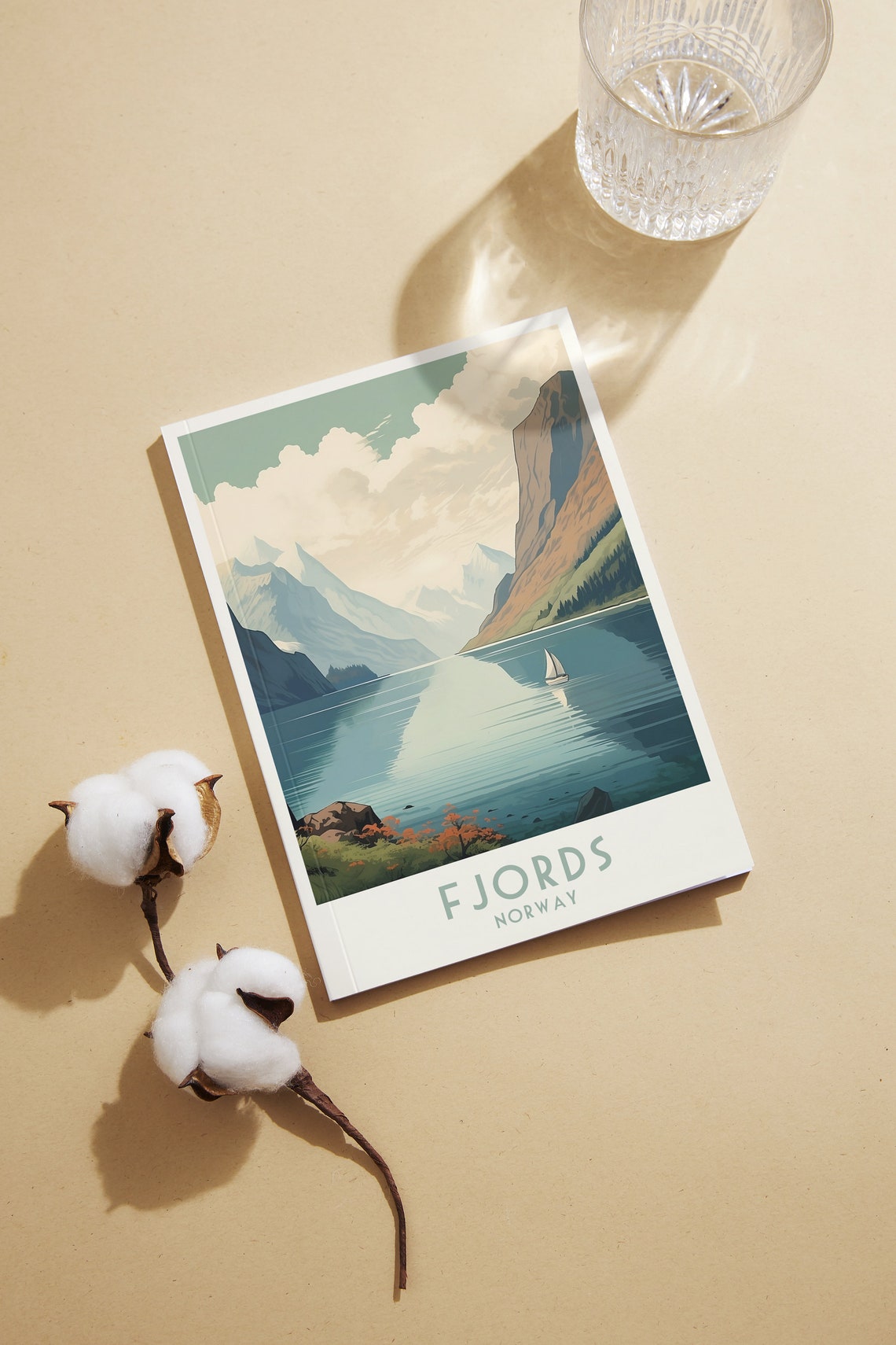 Norway Fjords Sailboat Still Water Vintage Scandinavian Travel Poster - Image 2