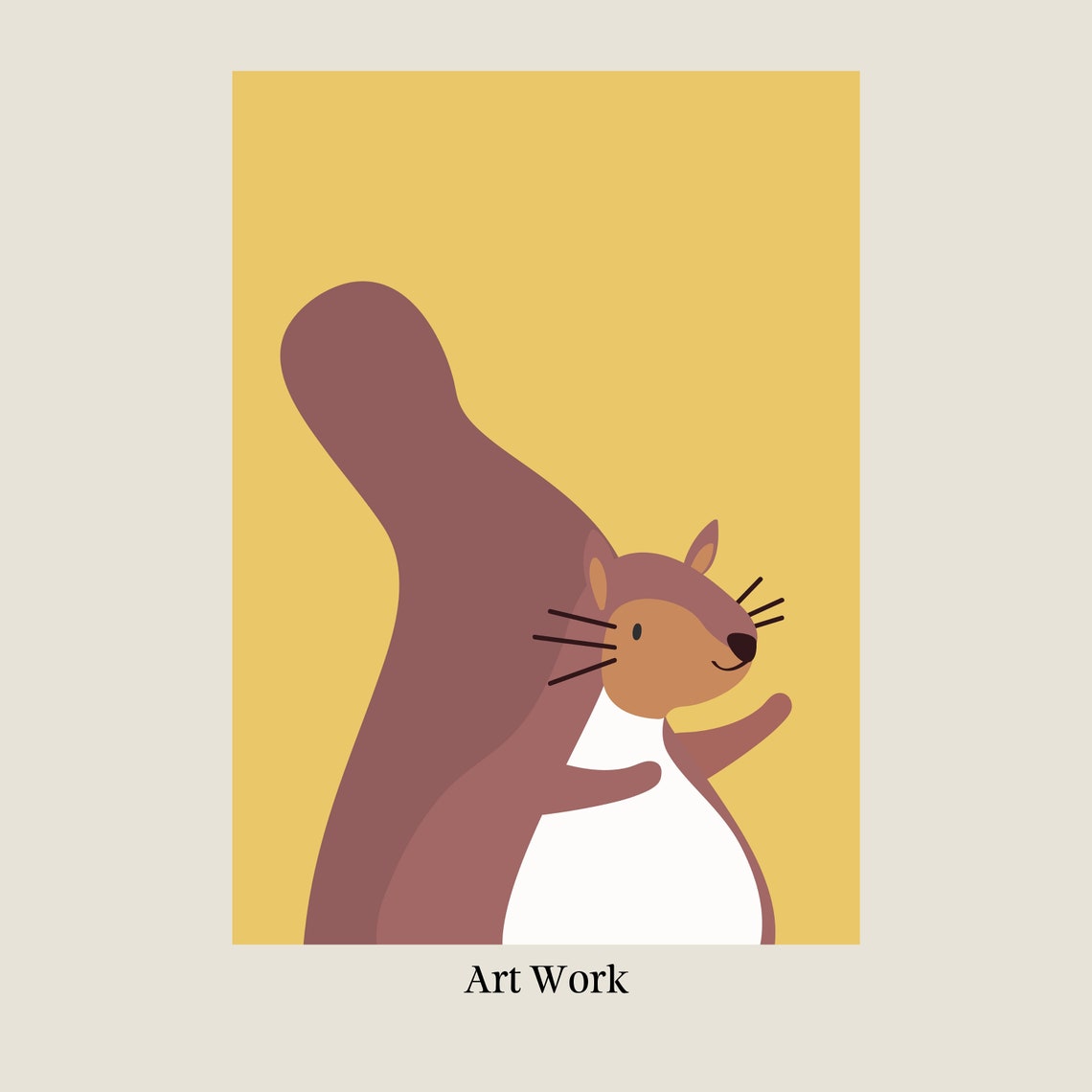 Minimalist Cute Squirrel Mustard Yellow Kids Room Nursery Poster - Image 2