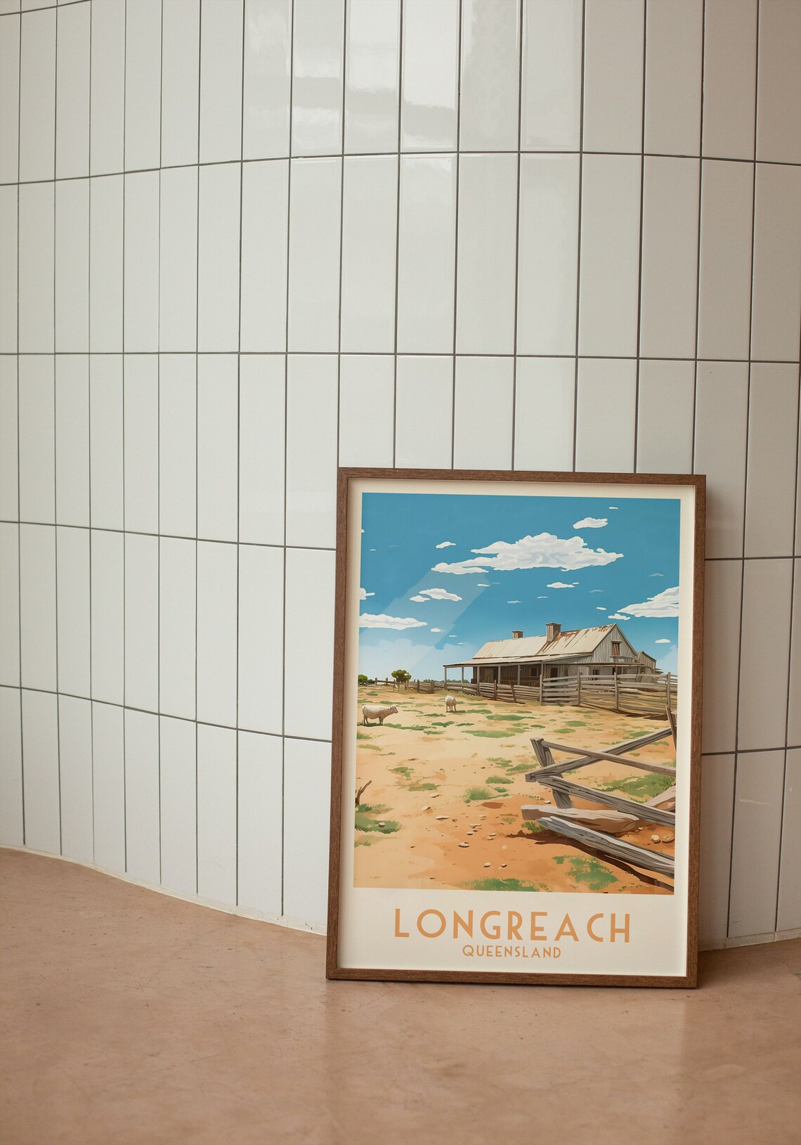 Longreach Queensland Outback Station Shed Sheep Retro Travel Poster - Image 3