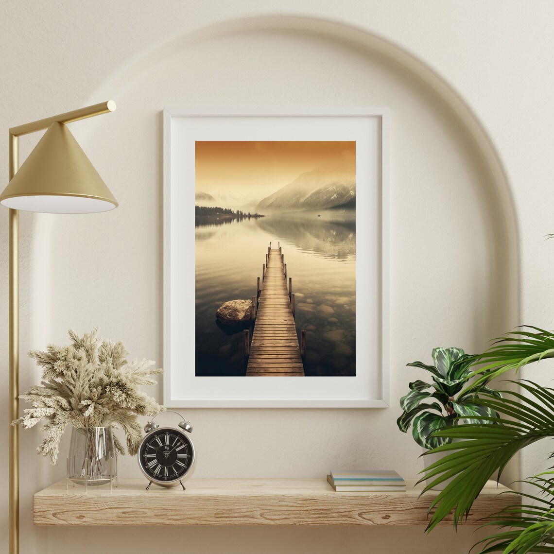Serene Wooden Pier Into Misty Mountain Lake Calm Dawn Poster - Image 3