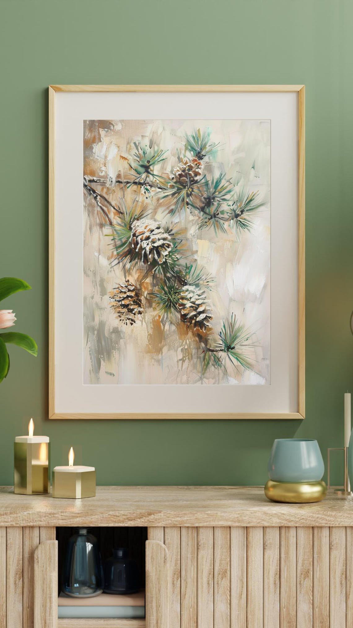 Pine Cones Branches Loose Painterly Winter Botanical Art Poster - Image 4