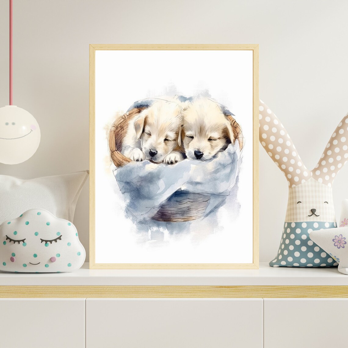 Sleeping Golden Retriever Puppies Watercolor Nursery Animal Poster - Image 4