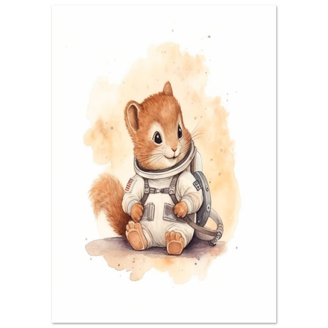 Cute Baby Squirrel Astronaut Watercolor Space Nursery Art Poster - Image 2