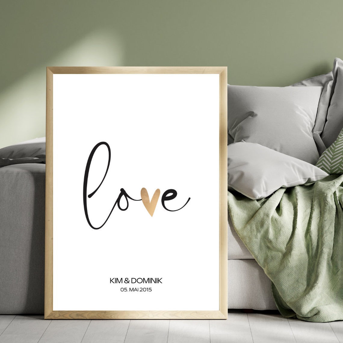 Personalizable Love Script Heart Names Date Romantic Couple Poster