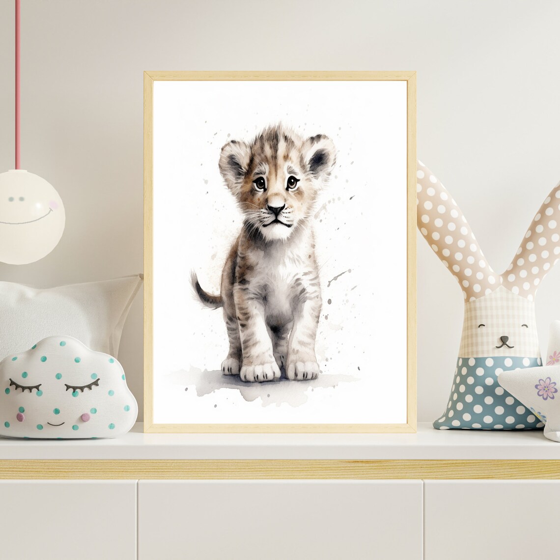 Sweet Adorable Baby Lion Cub Watercolor Safari Nursery Poster - Image 4