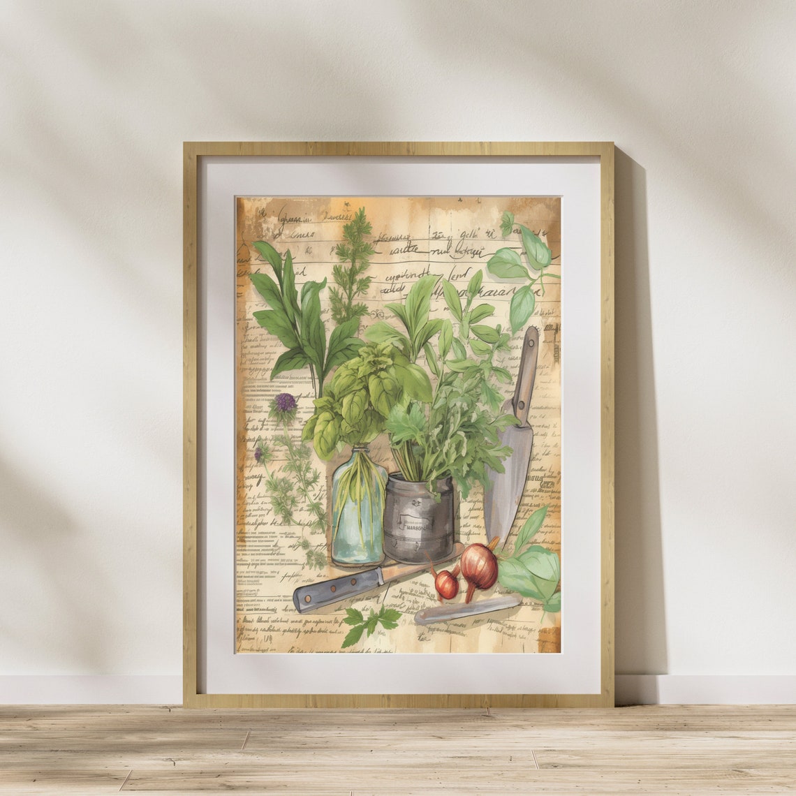 Vintage Kitchen Herbs Recipe Still Life Rustic Culinary Art Poster