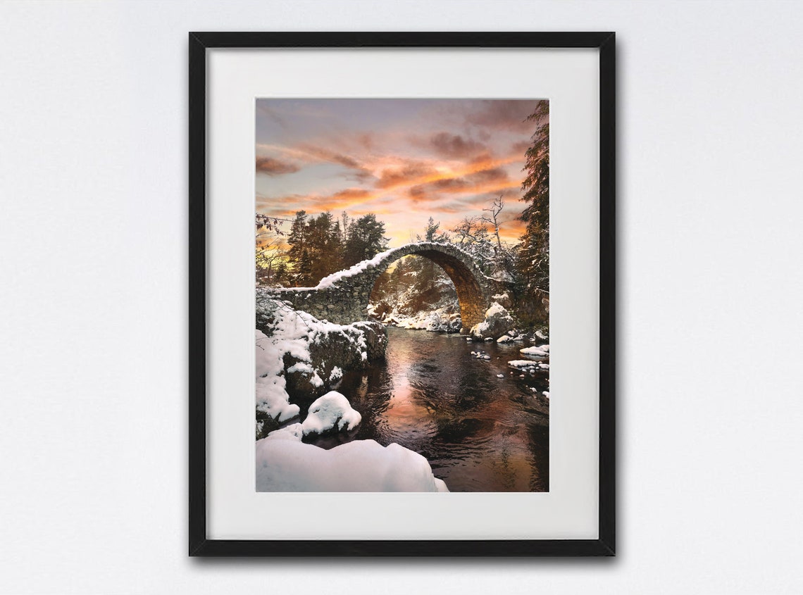 Carrbridge Old Stone Bridge Winter Sunset Scotland Highlands Poster