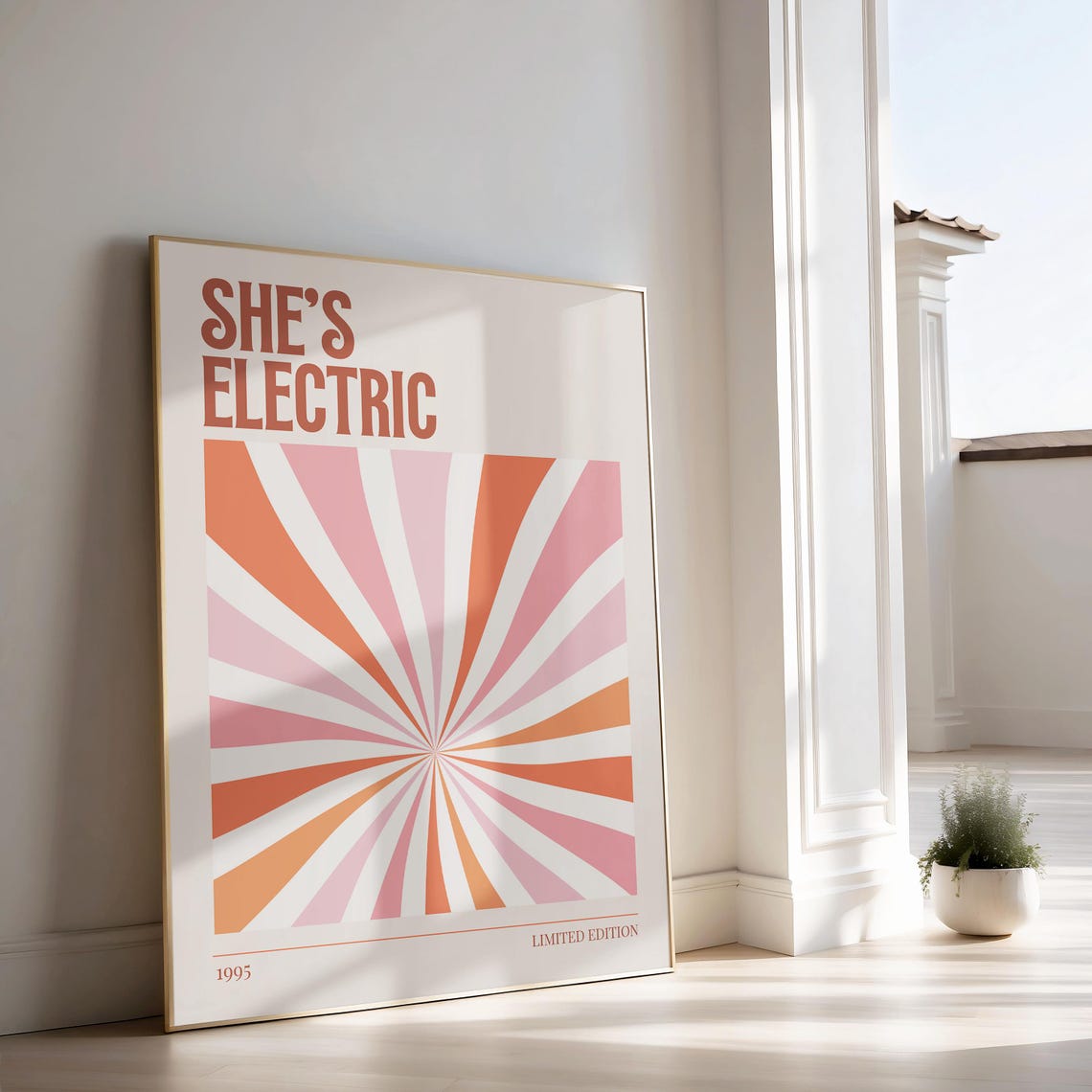 Oasis Shes Electric 1995 Britpop Pink Retro Sunburst Music Poster - Image 2