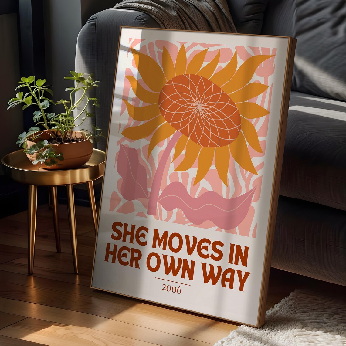 She Moves in Her Own Way 2006 Orange Sunflower Retro Art Poster - Image 3