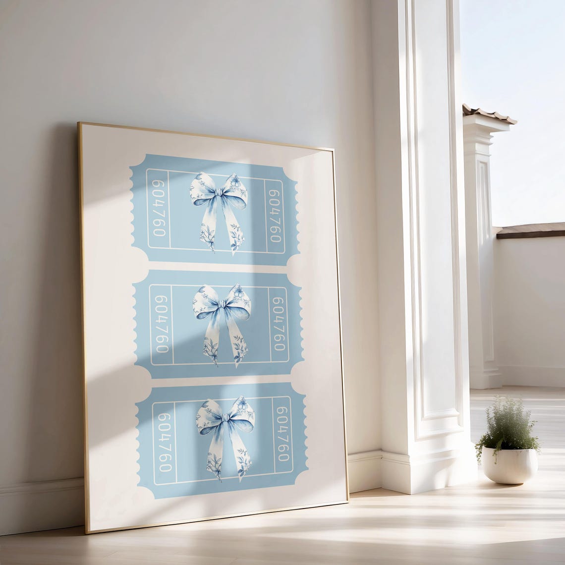 Blue Bow Ticket Poster Trio of Chinoiserie Coquette Dorm Decor - Image 2