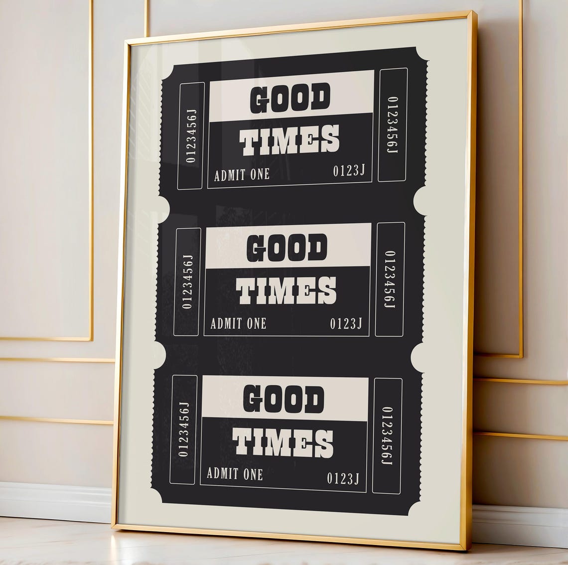 Good Times Admit One Retro Ticket Stub Poster Black and White Decor - Image 4
