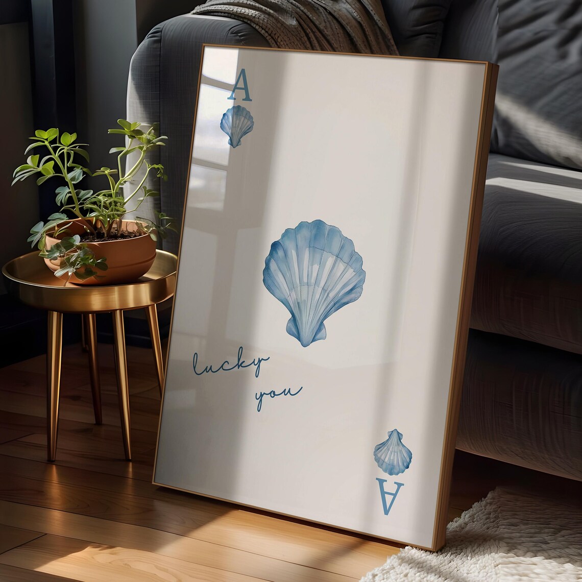 Blue Seashell Print, Coastal Beachy Wall Art