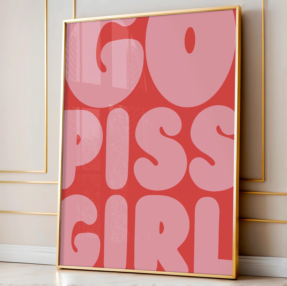 Go Piss Girl Funny Bathroom Wall Print, Retro