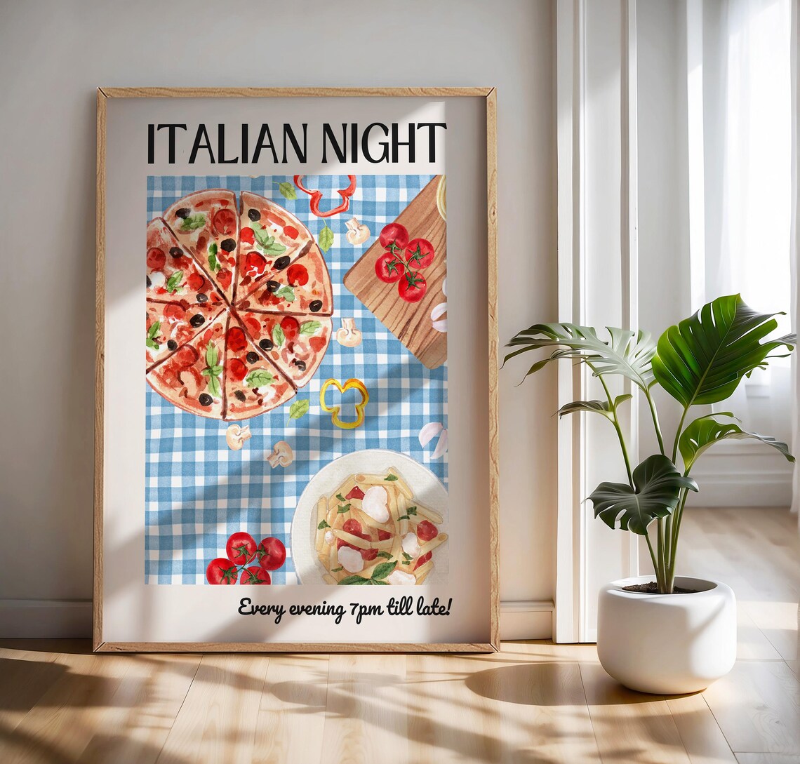 Italian Food Print, Pizza Pasta Kitchen Wall Art - Image 3