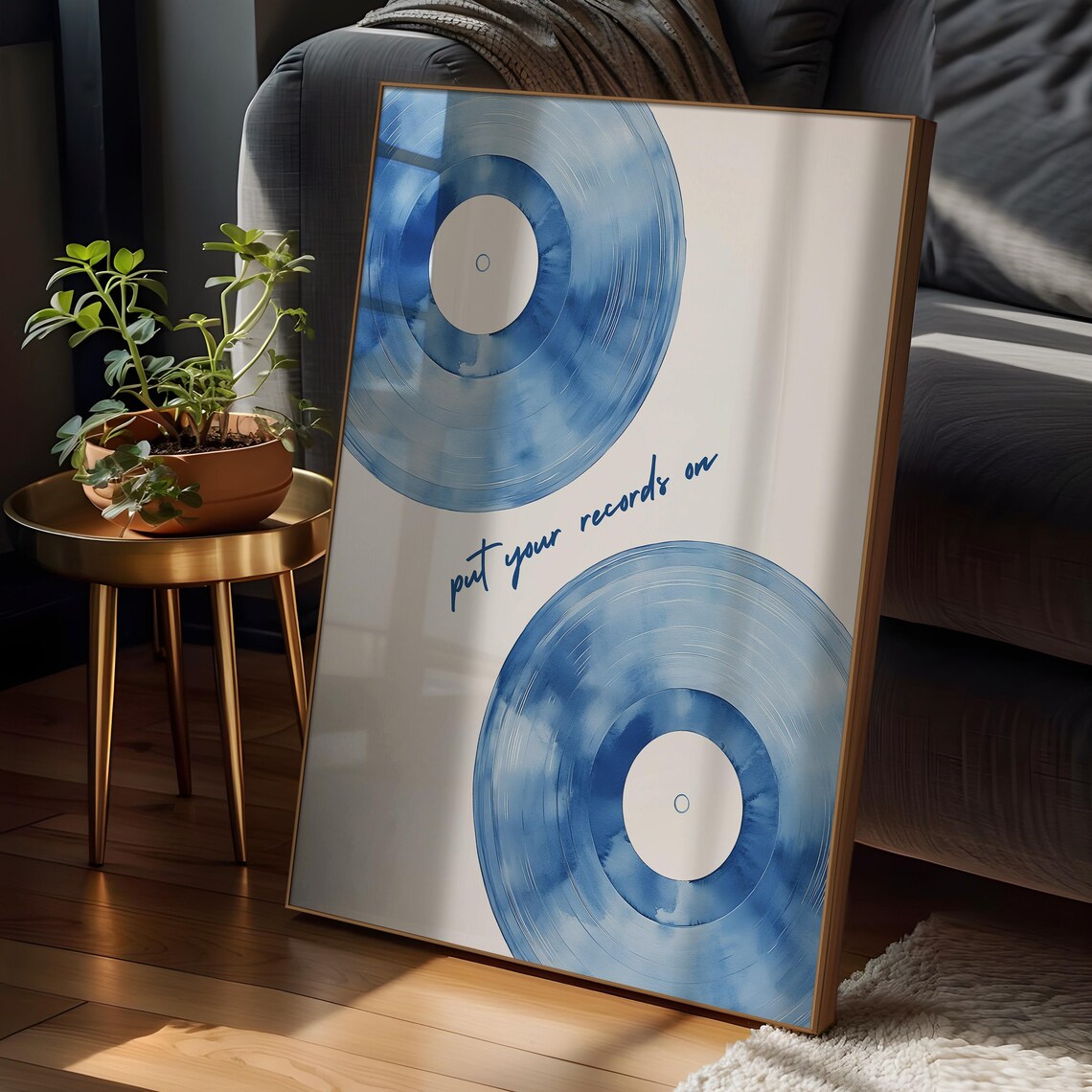 Blue Vinyl Record Retro Music Poster, Maximalist Decor - Image 3