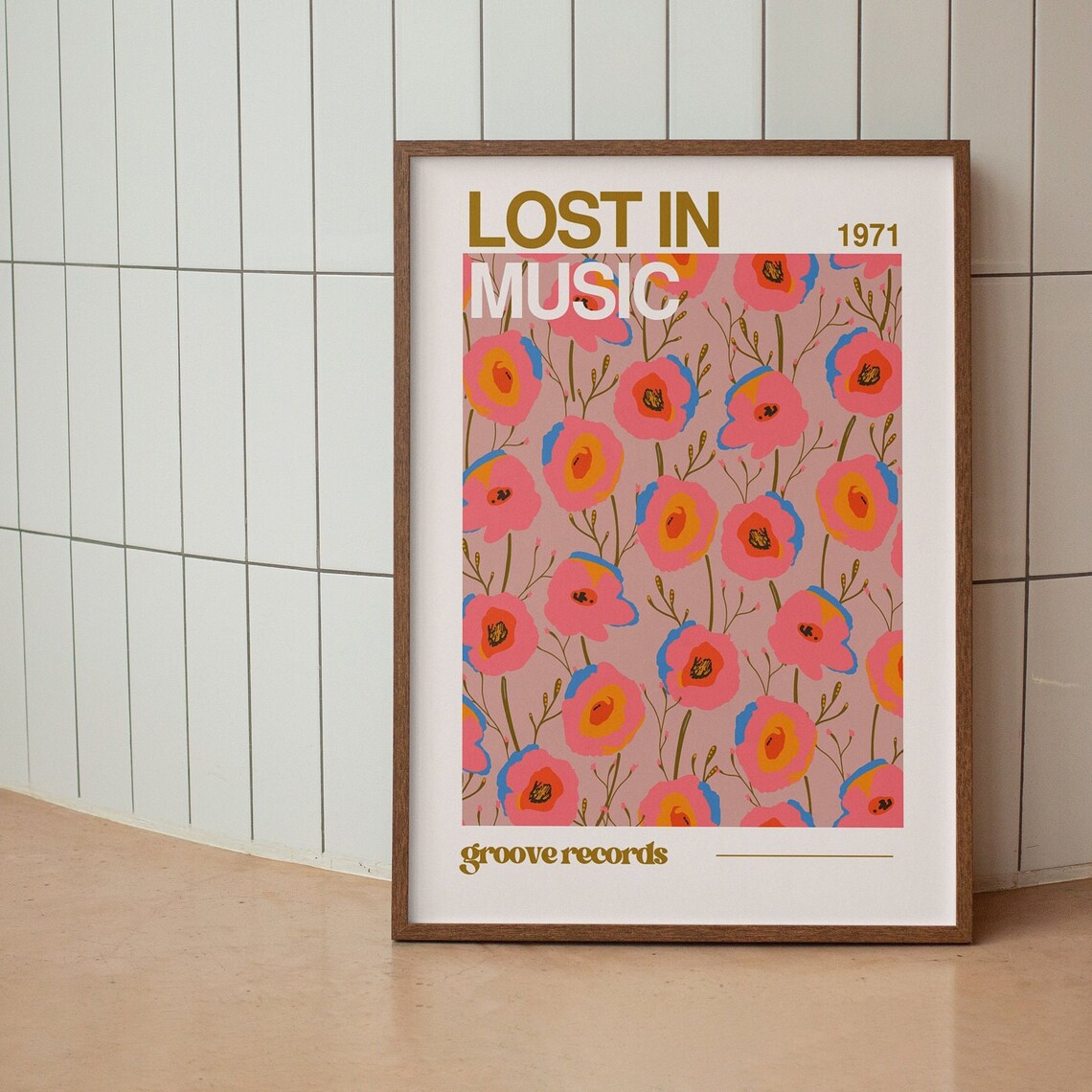 Lost in Music 1971 Groove Records Retro Pink Floral Vinyl Poster - Image 2