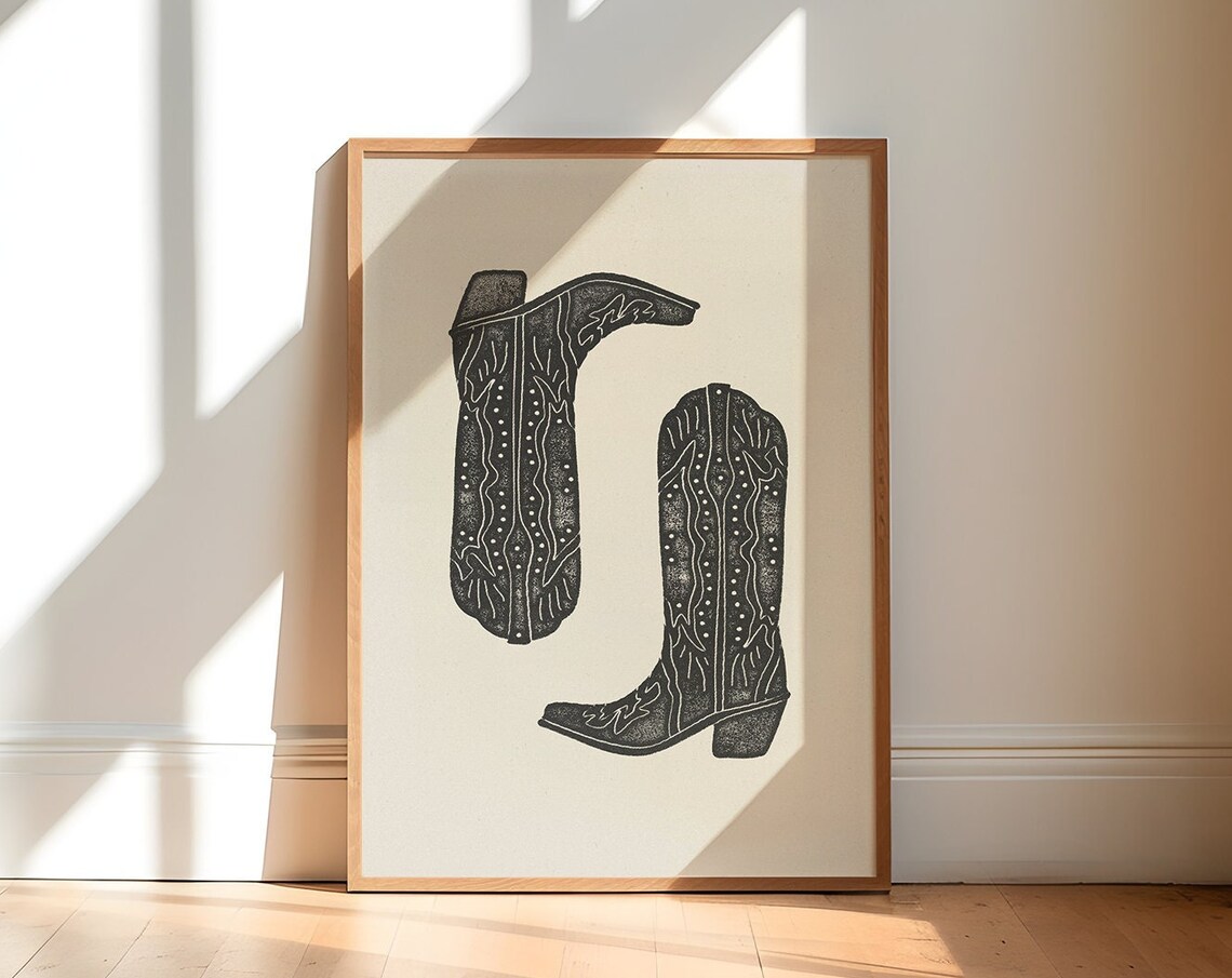 Black Cowboy Boots, Minimalist Western Poster Print