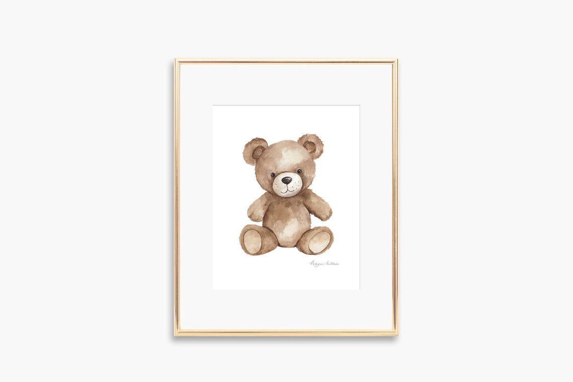 Neutral Watercolor Teddy Bear Cute Nursery Baby Room Art Poster