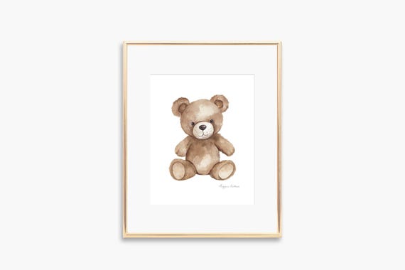 Teddy Bear Watercolor Art Print Neutral Nursery Decor