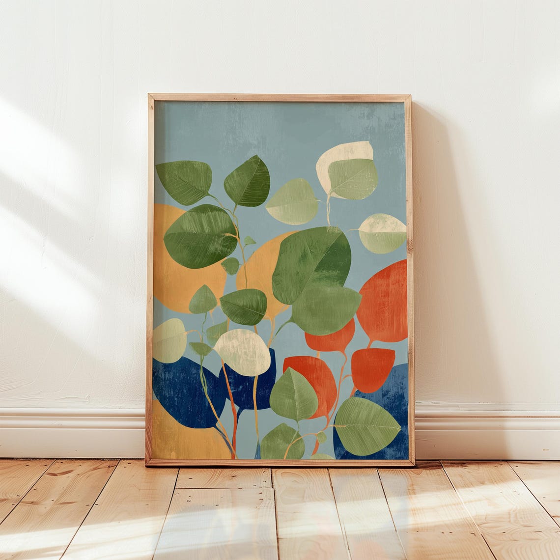 Abstract Botanical Leaf Print Colorful Midcentury Modern Art