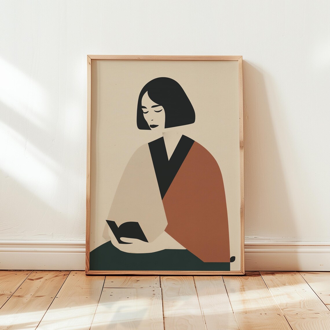 Minimalist Woman Reading, Scandinavian Decor