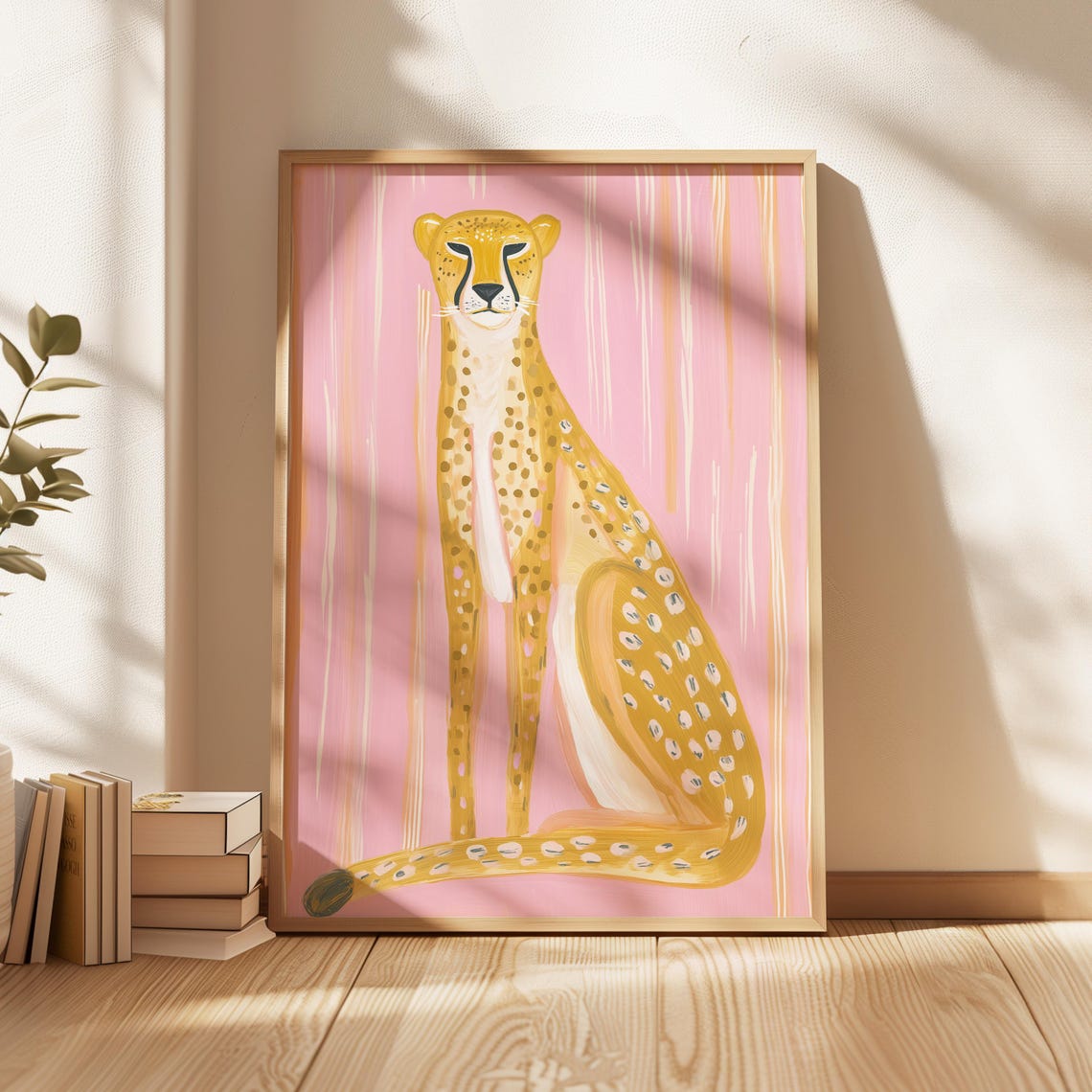 Pink Cheetah Maximalist Bold Safari Cat Statement Decor Wall Art