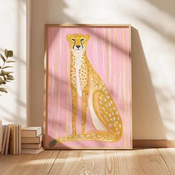 Pink Cheetah Wall Art Bold Animal Print Maximalist Poster Colorful Statement Decor