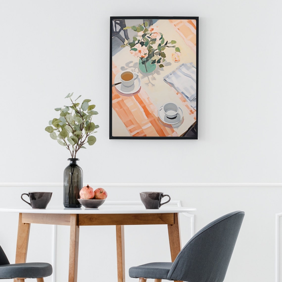 Sunny Breakfast Table with Pink Roses and Two Tea Cups Poster - Image 2