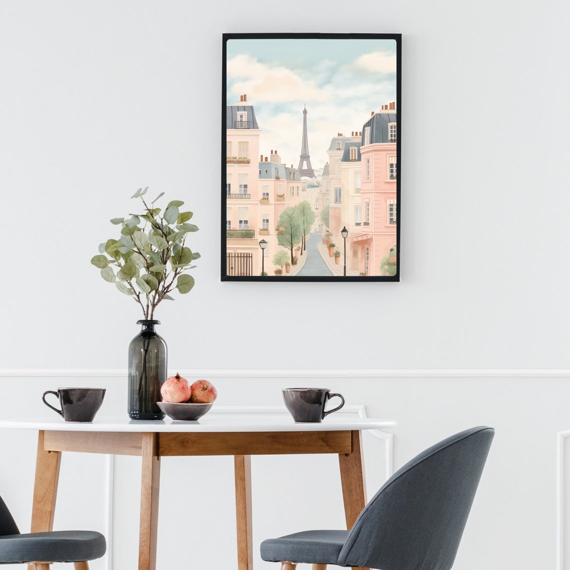 Charming Pink Paris Street Eiffel Tower View Illustration Poster - Image 2