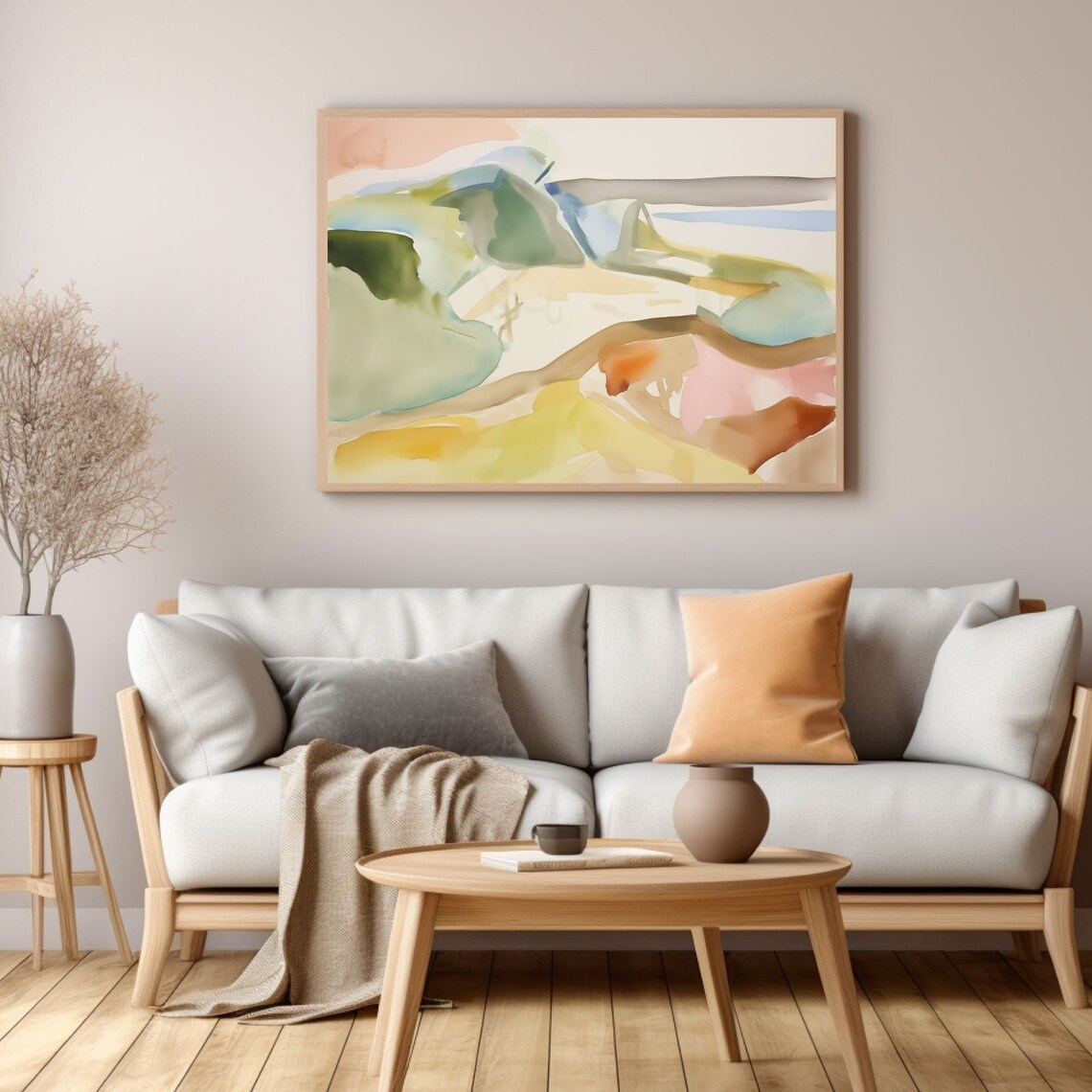 Curved Yellow and Green Abstract River Valley Landscape Poster - Image 3
