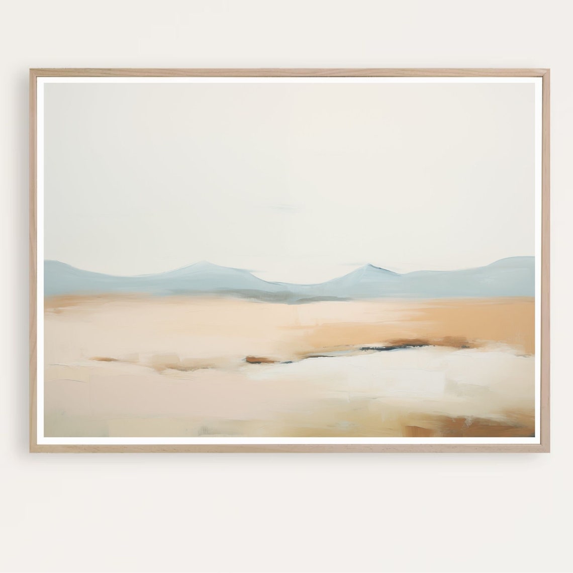Minimal Beige Desert Plain Beneath Pale Blue Mountains Poster