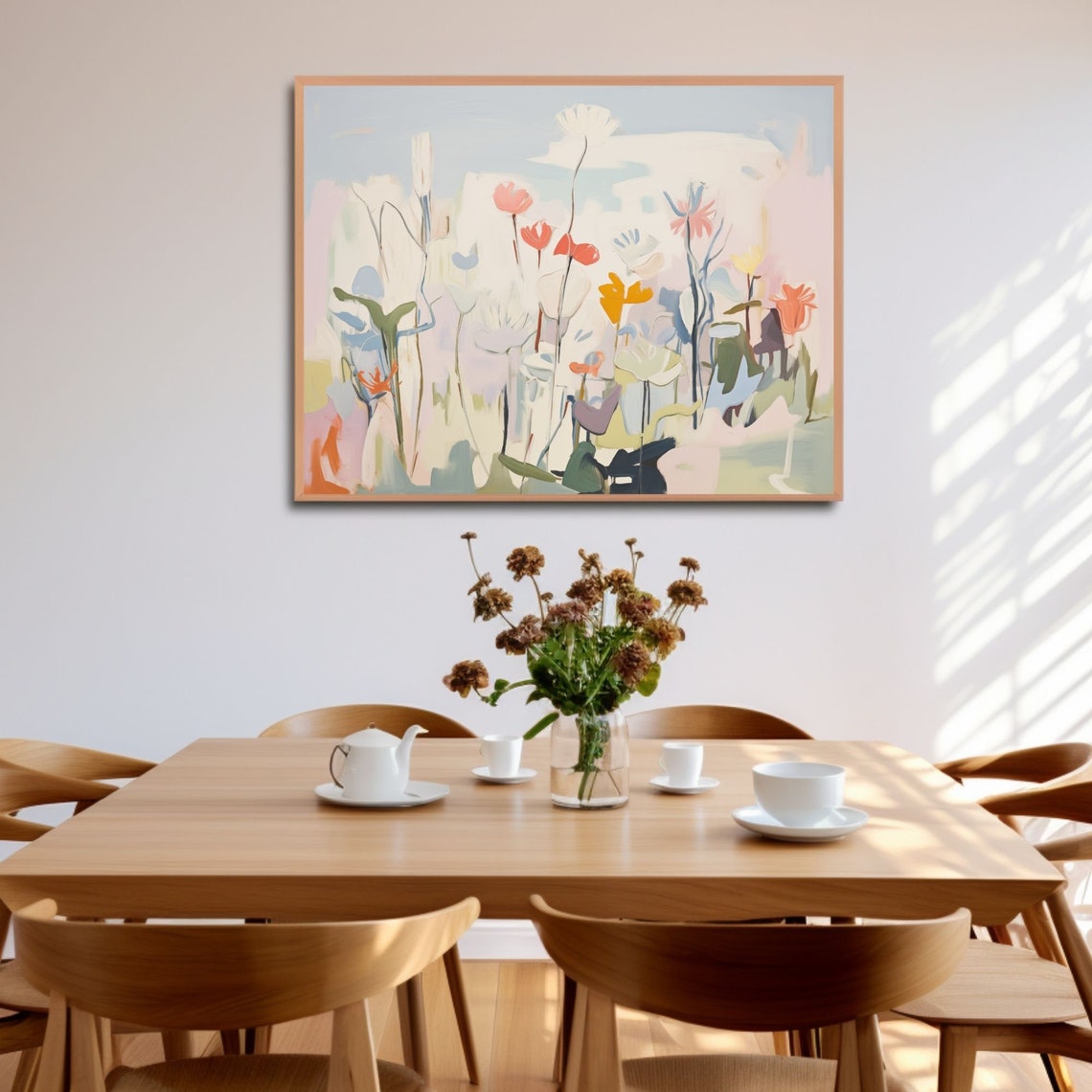 Pastel Abstract Wildflower Meadow in Coral and White Colors Poster - Image 3