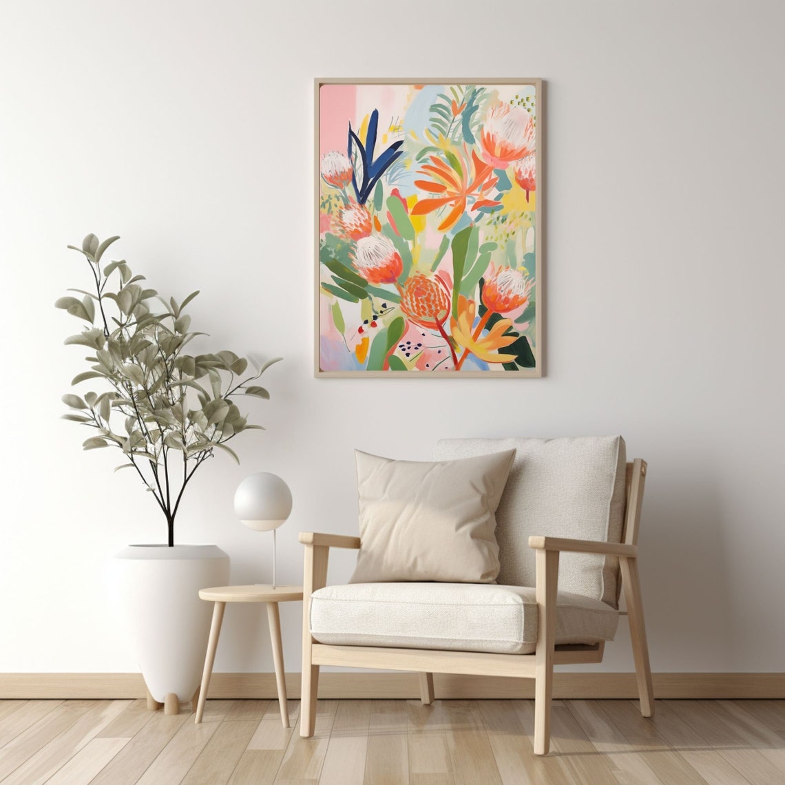 Coral Protea Bloom Cluster Abstract Floral Painting Art Poster - Image 2